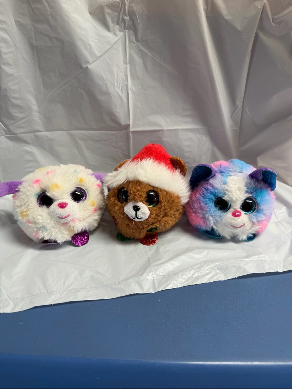 Ty Beanie Balls Plush Lot of 3 Dog Bear Husky Christmas Glitter Eyes Stuffed
